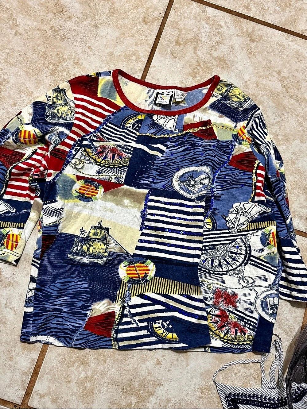 Take Two Long Sleeve Nautical Print Cotton Top Size XL Like New